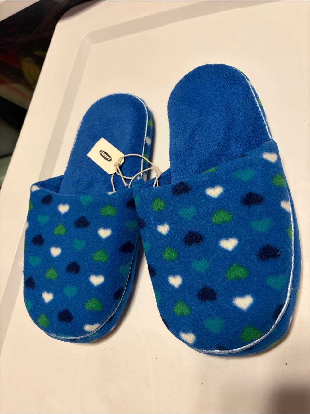 Old Navy Blue Heart-Print Kids Fleece Slippers